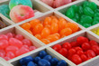 Colorful jelly sweets in wooden box