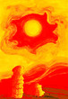 hot sun in yellow sky over the red-hot desert