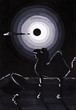 moon over camels in black night desert