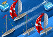 Isometric Sail ships in Navigation and Regatta