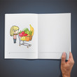 Illustration: Blonde girl buying fruit in a supermarket Blonde girl buying fruit in a supermarket