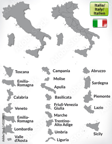 Photo: Italienkarte mit Grenzen und Flagge Italienkarte mit Grenzen und Flagge