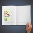 Young kid shouting with megaphone inside a book.