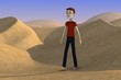 3d render of cartoon character on desert