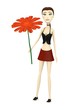 3d render of cartoon character with red flower