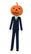 3d render of cartoon character with pumpkin on head