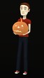 3d render of cartoon character with pumpkin