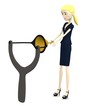 3d render of cartoon character with hand catapult