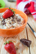 oatmeal with milk and strawberries, chocolate
