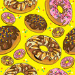seamless pattern of donuts on yellow background