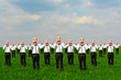 happy crowd on the green field