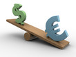 Illustration: euro and dollar seesaw euro and dollar seesaw