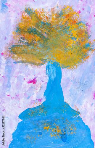 Illustration: child's painting - autumn tree child's painting - autumn tree