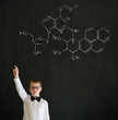 Hand up answer boy business man with science chemistry formula