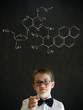 Thinking boy business man with science chemistry formula
