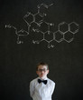 Thinking boy business man with science chemistry formula