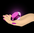 Pink diamond in the hands of women. Vector