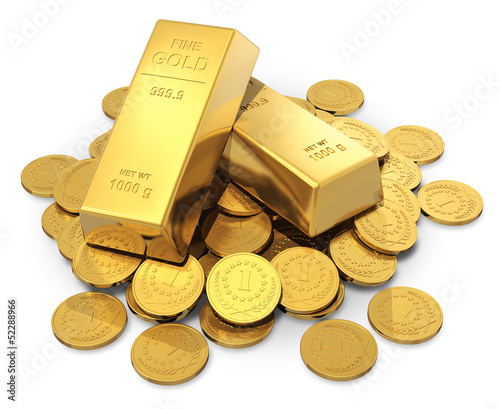 Illustration: Gold ingots and coins Gold ingots and coins
