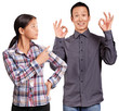Asian Man and Girl Showing OK