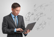 musician with laptop. multimedia concept