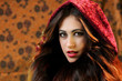 brunette girl Little Red Riding Hood