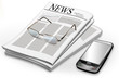 Zeitschrift mit Brille und Handy