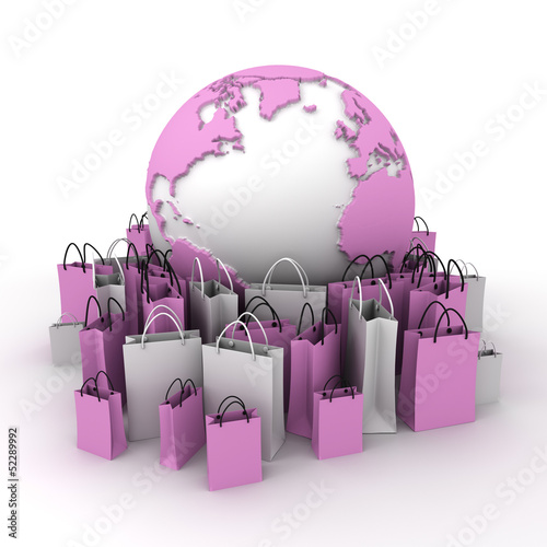Illustration: International shopping, pink and white International shopping, pink and white