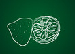 Fruits dessinés sur une ardoise verte : Citron
