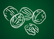 Fruits dessinés sur une ardoise verte : noix