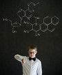 Thumbs down boy business man with science chemistry formula