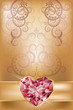 Wedding invitation card with ruby heart, vector