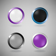 Set of four colorful buttons on grey background.