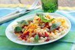 Pasta with cheese and basil