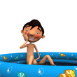 Young naked man splashing in a pool
