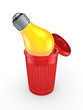 Yellow lamp in recycle bin.
