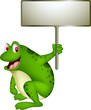 cute frog cartoon with blank sign