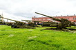 Old vintage Russian artillery systems and equipment on grass