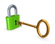 Illustration: Modern lock with antique key. Modern lock with antique key.
