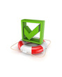 Green tick mark on lifebuoy.