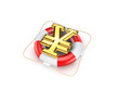 Symbol of yen on life buoy.