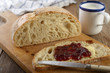 Sandwich with jam and milk
