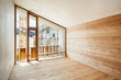interior, modern house with wooden wall, large window