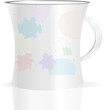 Used creamy coffee mug with blots on white background
