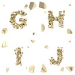 Abc alphabet symbol broken into tiny glossy pieces