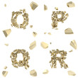 Abc alphabet symbol broken into tiny glossy pieces