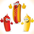Smiling Cartoon Hot Dog with friends
