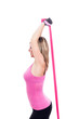 Sportswoman stretching rubber band