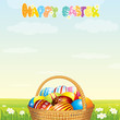 Illustration: Wicker Basket with Colorful Eggs on Spring Meadow Wicker Basket with Colorful Eggs on Spring Meadow
