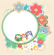 Illustration: Natural owl card with flowers Natural owl card with flowers