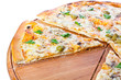 Vegetable pizza made from bio cheese, olive, mushroom, parsley